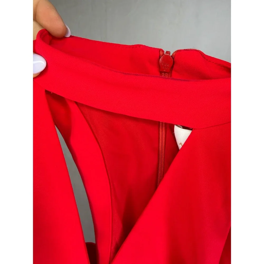 Amanda Uprichard Dress Women Petite P Red‎ Choker Neck High Low Mermaid Midi